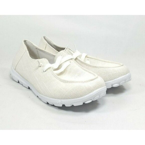 Women's Slip On Loafers Sz 9/40 Cream Fabric Upper Lightweight - Picture 2 of 8